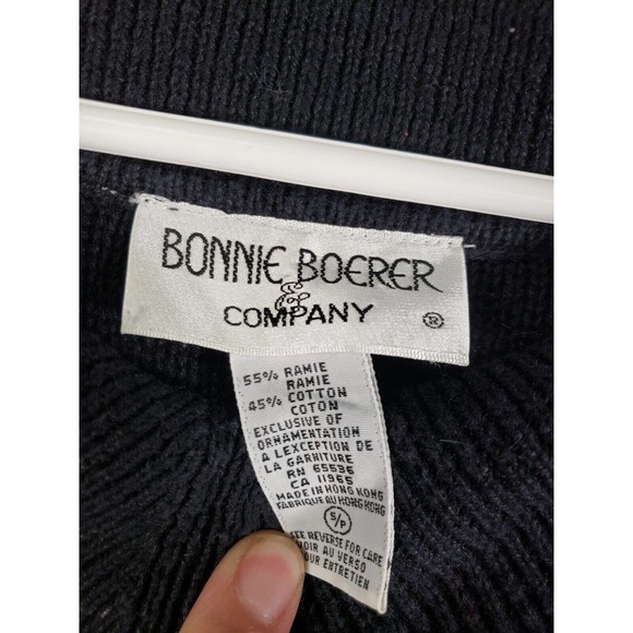 Bonnie Boerer Sweater Womens Small Black V-Neck Sequin Bling Trim Knit Pullover - Picture 6 of 10